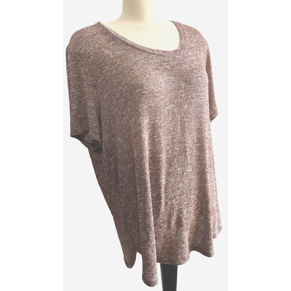 Faded Glory Pink Metallic Knit Blouse Sz 3XL (22W-24W) Womens Short Sleeve - Picture 2 of 6